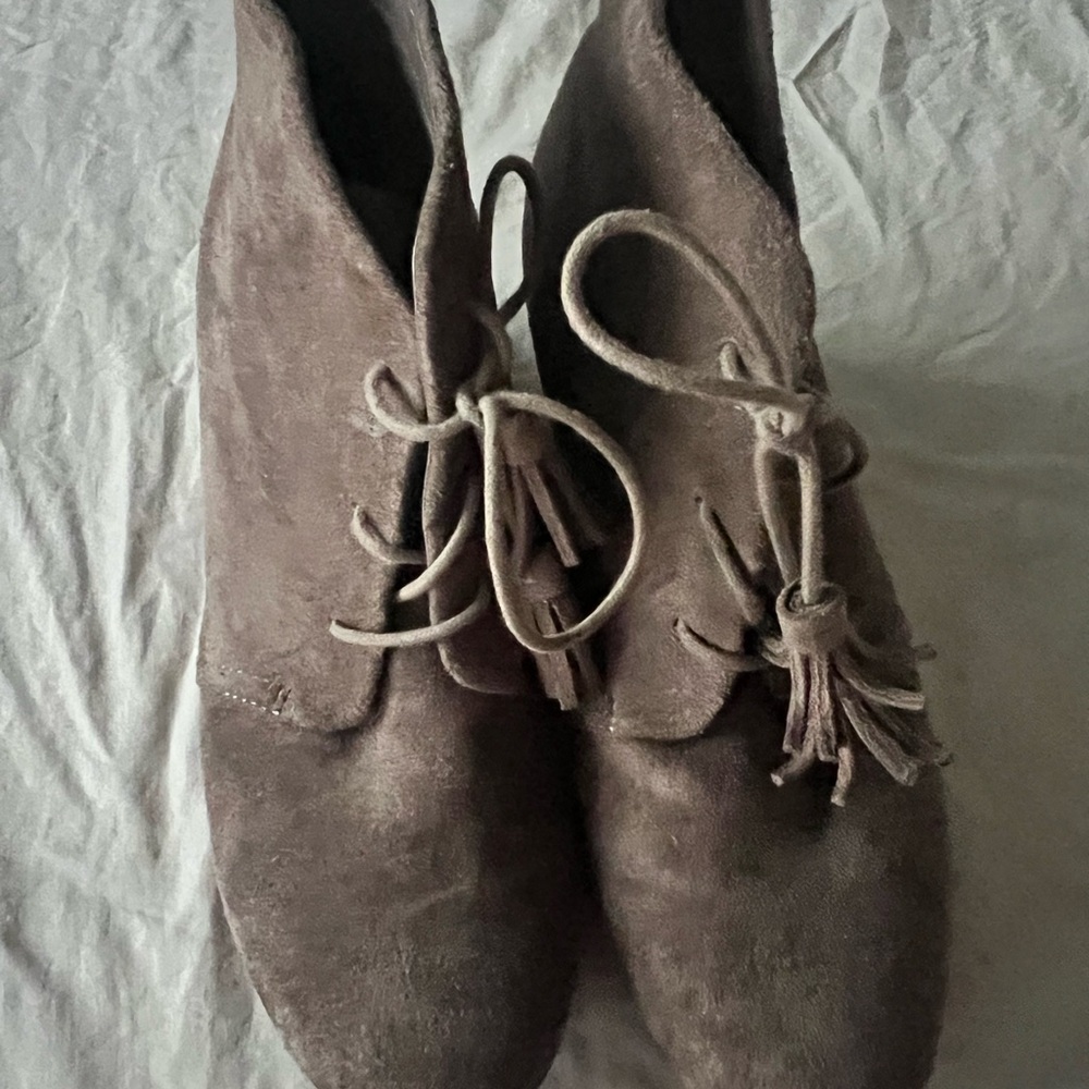 Dr. Scholl's Taupe Suede Ankle Booties/Wedge w Tassels Women 8.5